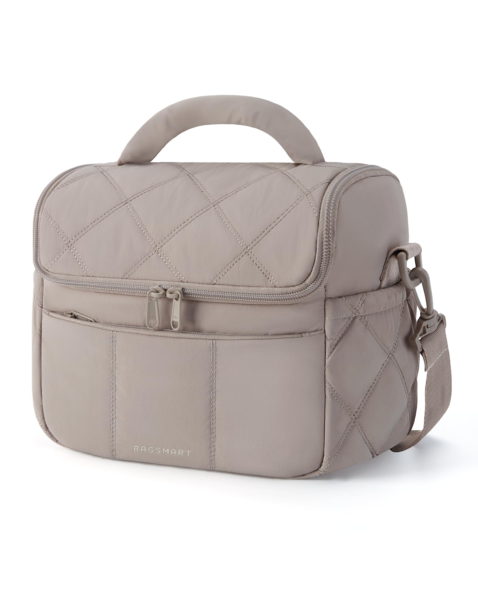 bagsmart Isolierte Lunchtaschen Damen, süße gesteppte Lunchbox, leichte, bauschig gepolsterte, wasserdichte Lunchtasche, wiederverwendbare Lunch-Kühltasche für Arbeit, Picknick, Reisen, Kamel
