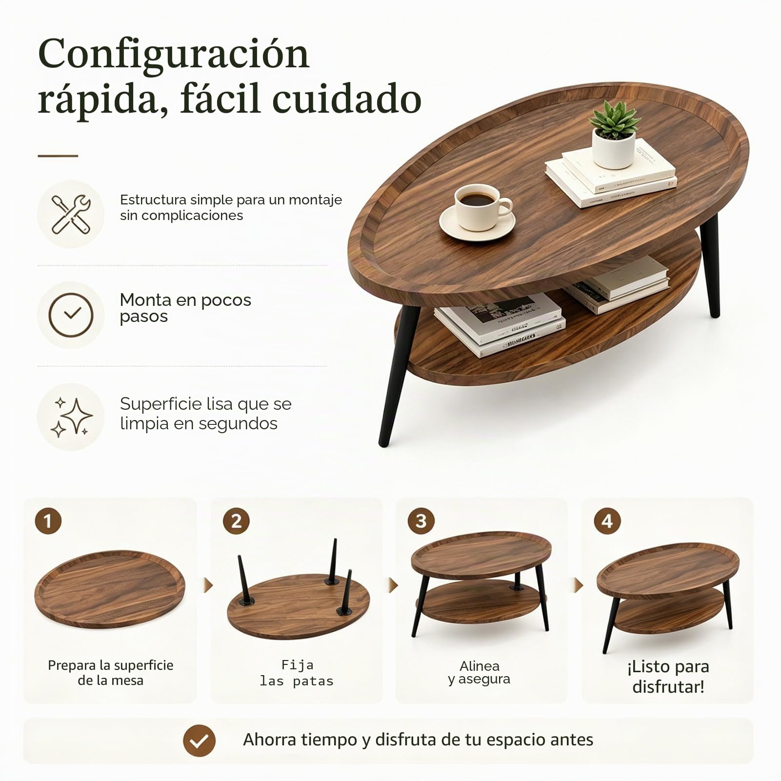 Mesa Centro Ovalada, Mesa De Centro Redonda De 2 Niveles, Mesas Auxiliares En Forma De Gota, Mesa Centro Salon Con Efecto MáRmol, Mesa De Sofá, Para SalóN, Hogar, Oficina 100*55*38cm (Noce)