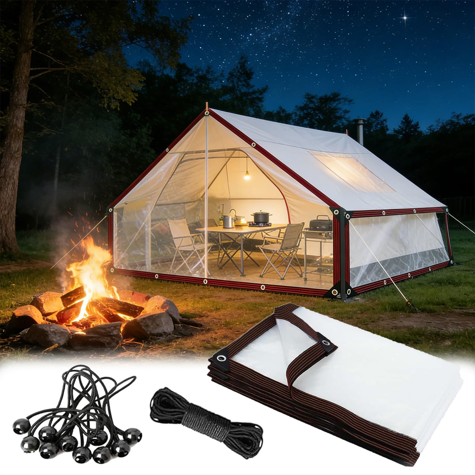 Clear Waterproof Tarp Heavy Duty – Transparent Tarpaulin with Rustproof Aluminium Grommets, Tear Resistance for Outdoor, Furniture, Garden, Camping Clear, 17×17 FT
