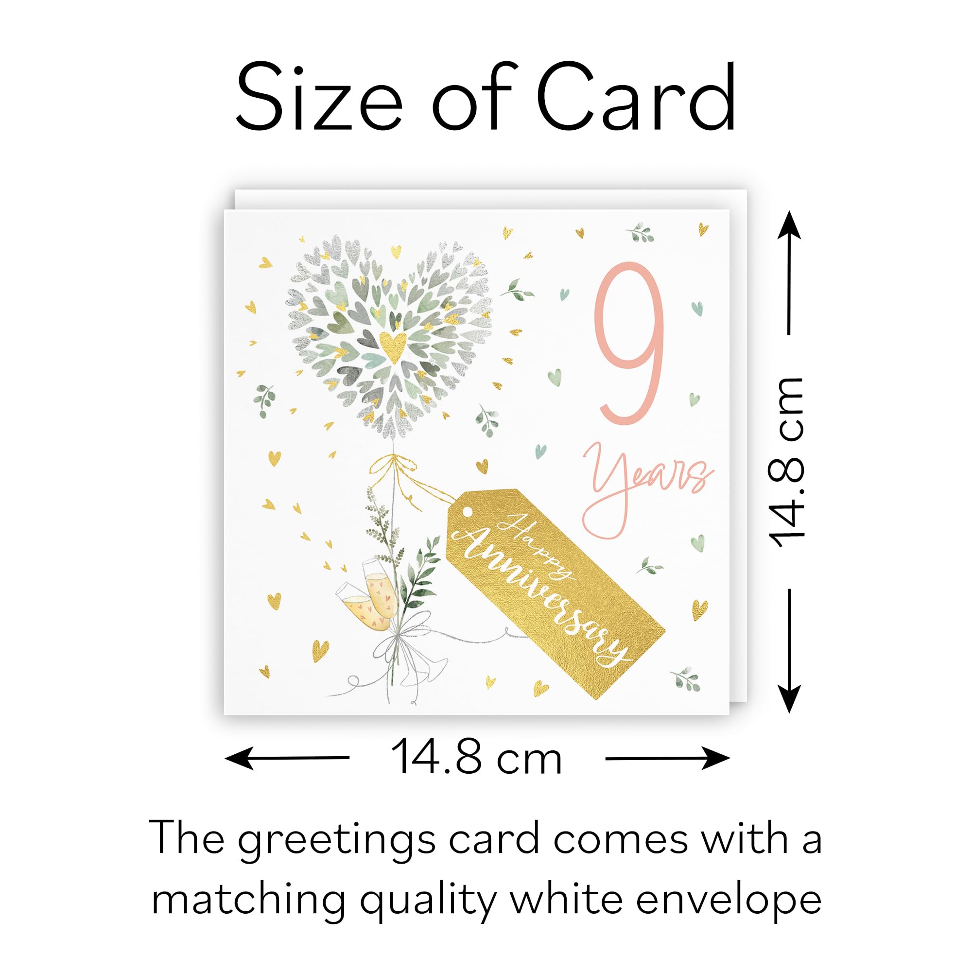 Hunts England, 9th Anniversary Card, 9 Years, Contemporary Hearts, Gold Foil - Image 4