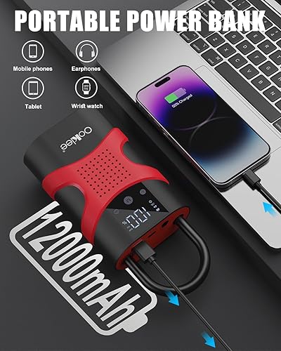 Miniatura 4 de Arrancador portátil para coche con compresor de aire, inflador de neumáticos de 150 PSI, compresor de aire portátil, batería de 12 V 3000 A con