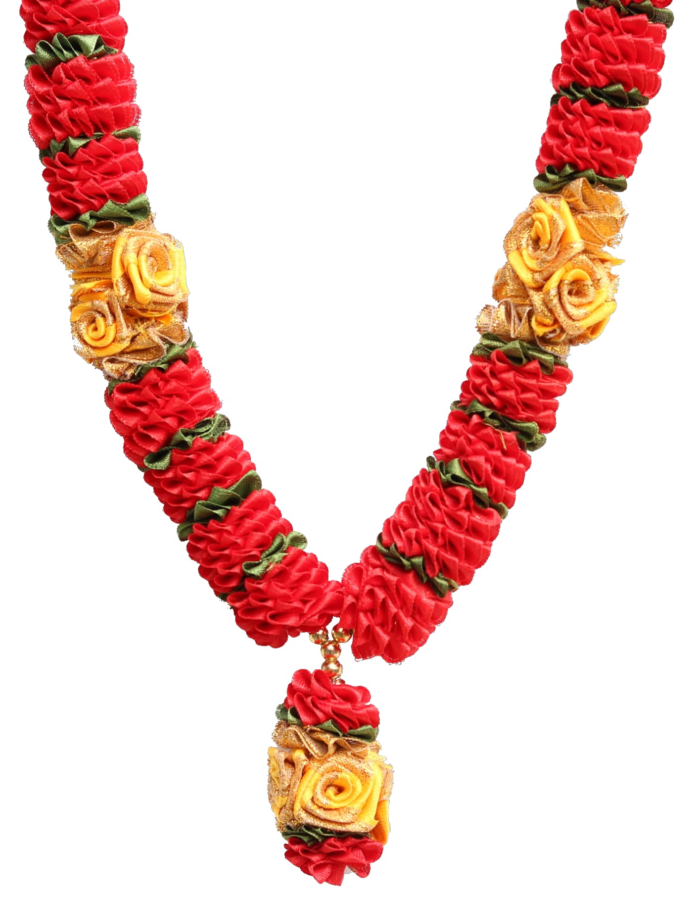 OneStoreIndia Handcrafted Fabric Satin Ribbon Garland for Photos, Deity/God Idols, Home & Temple Decoration | Red | 30 cm Length 1