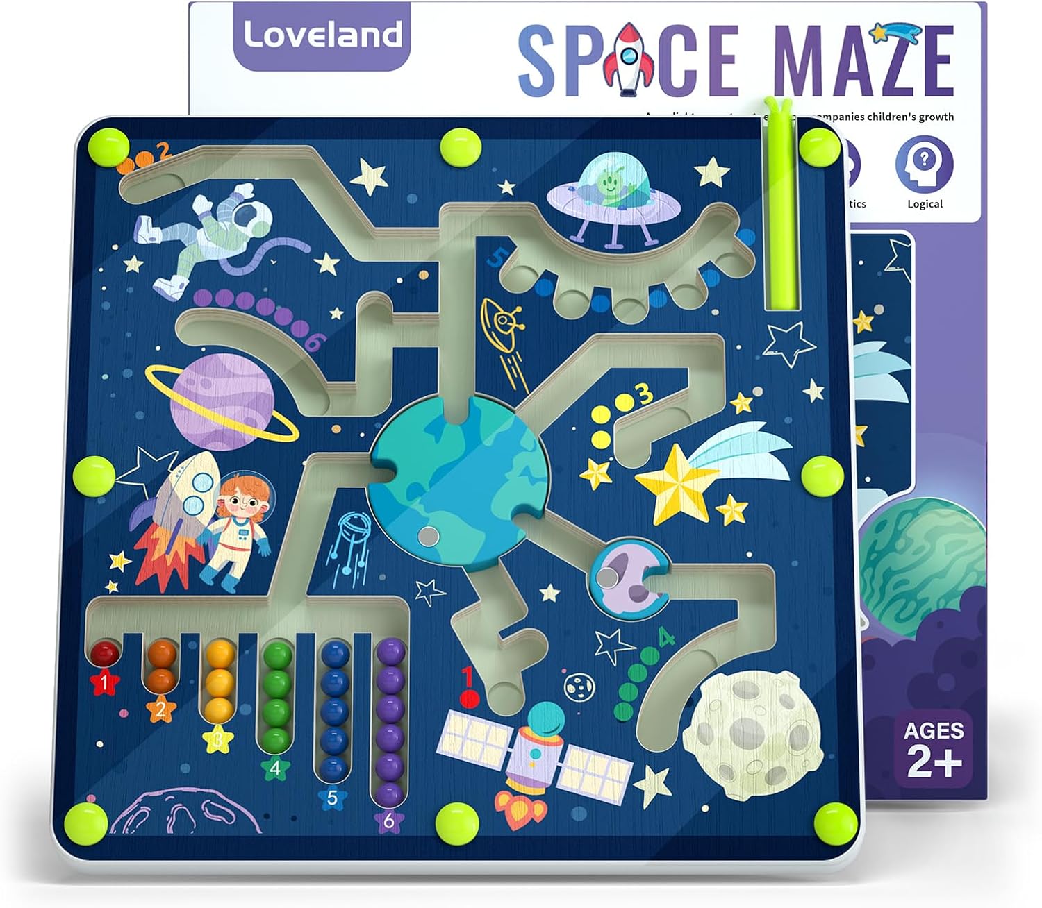 Magnetic Color and Number Space Maze Level 2– Montessori Wooden Puzzle Toy for Toddlers, Preschool Learning Activity for Fine Motor Skills, Educational Gift for Kids Ages 2+