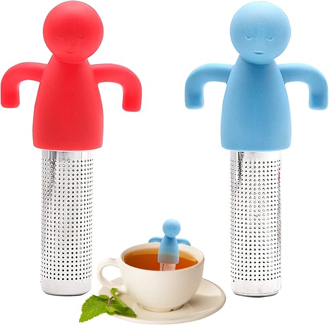 INHEMING 2 Pcs Tea Infuser for Loose Tea Stainless Steel Cute Tea Strainer Fine Mesh Tea Filter with Silicone Handle ,Fit Most Teapots Cups Mugs