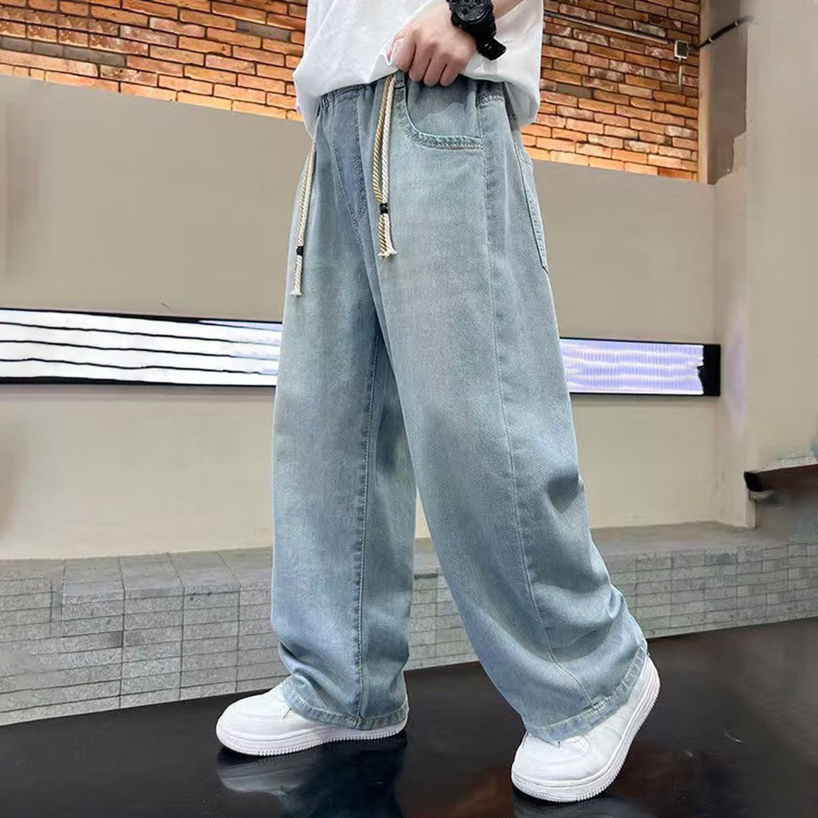 Genérico Pantalones Deportivos Niño Pantalones Casuales de Mezclilla Veraniegos para Niño Jovenes Ajuste Relajado Transpirables Ligeros Comodos Edad 5 14 Años