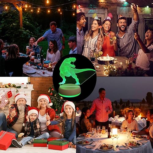 Miniatura 6 de oceanwidetec Tyrannosaurus Rex - Lámpara 3D, luz LED de gran tamaño con ilusión óptica, luz nocturna con USB, lámpara de mesita de noche, decoración