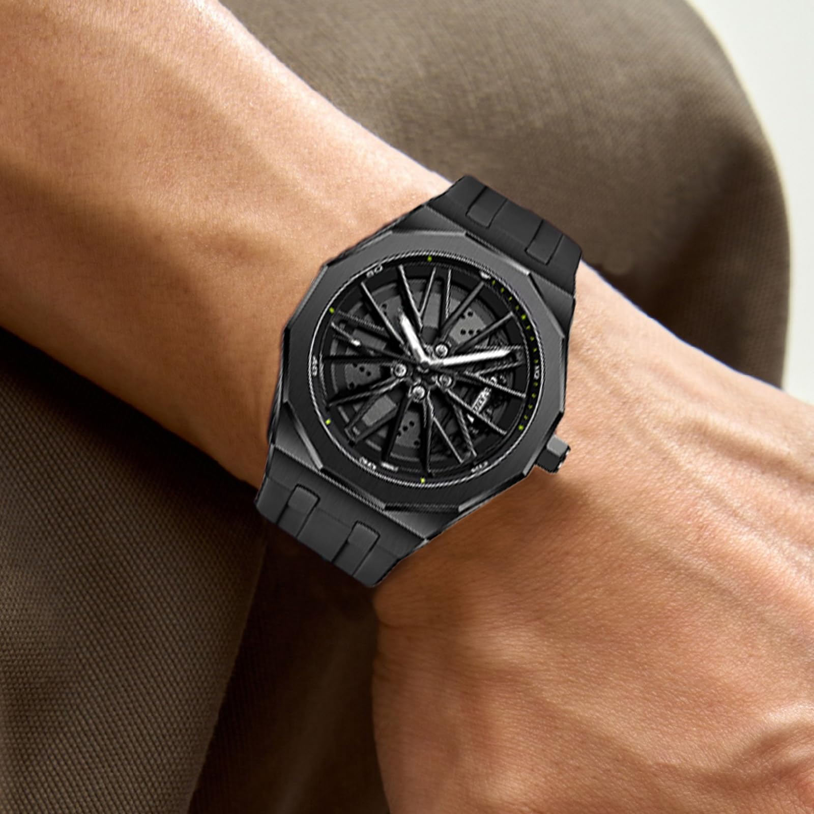 FANMIS Reloj de cuarzo para hombre, diseño de cubo giratorio, impermeable, casual, deportivo, con marcadores luminosos, creativo reloj giratorio 3D con ruedas de coche