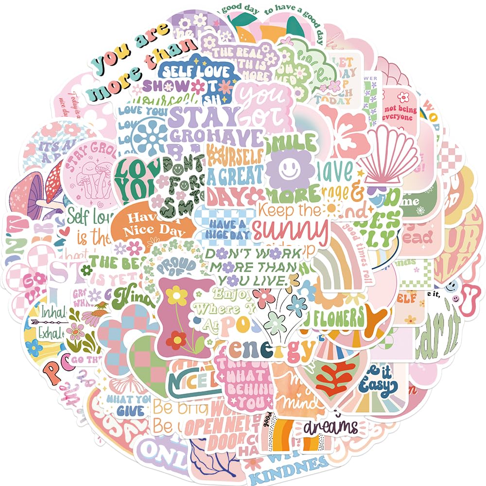 100 Pegatinas de Danish Pastel, Inspiradoras Coloridas Estéticas Stickers Para Botellas De Agua, Portátiles, Ordenadores, Patinetas, Guitarras