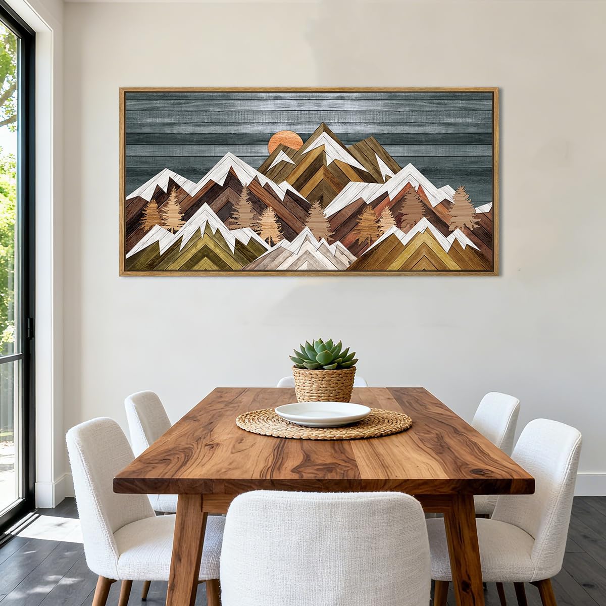 BINCUE Boho Mountain Wall Art Framed Mountain Landscape Canvas Artwork for Living Room Bedroom Bathroom Office 20x40 Inch 40"L x 20"W Boho Mountain Print