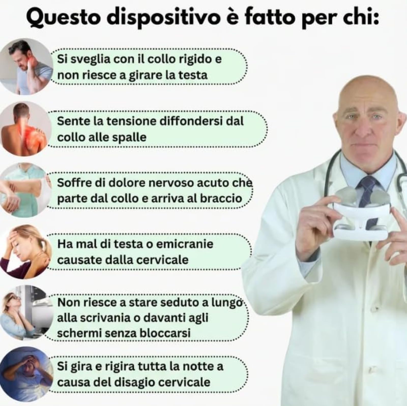 Vertaline Cervirest Massaggiatore Elettrico Cervicale Collo - 4 Teste, Ricarica USB, Riscaldamento, per Domestico, Ufficio