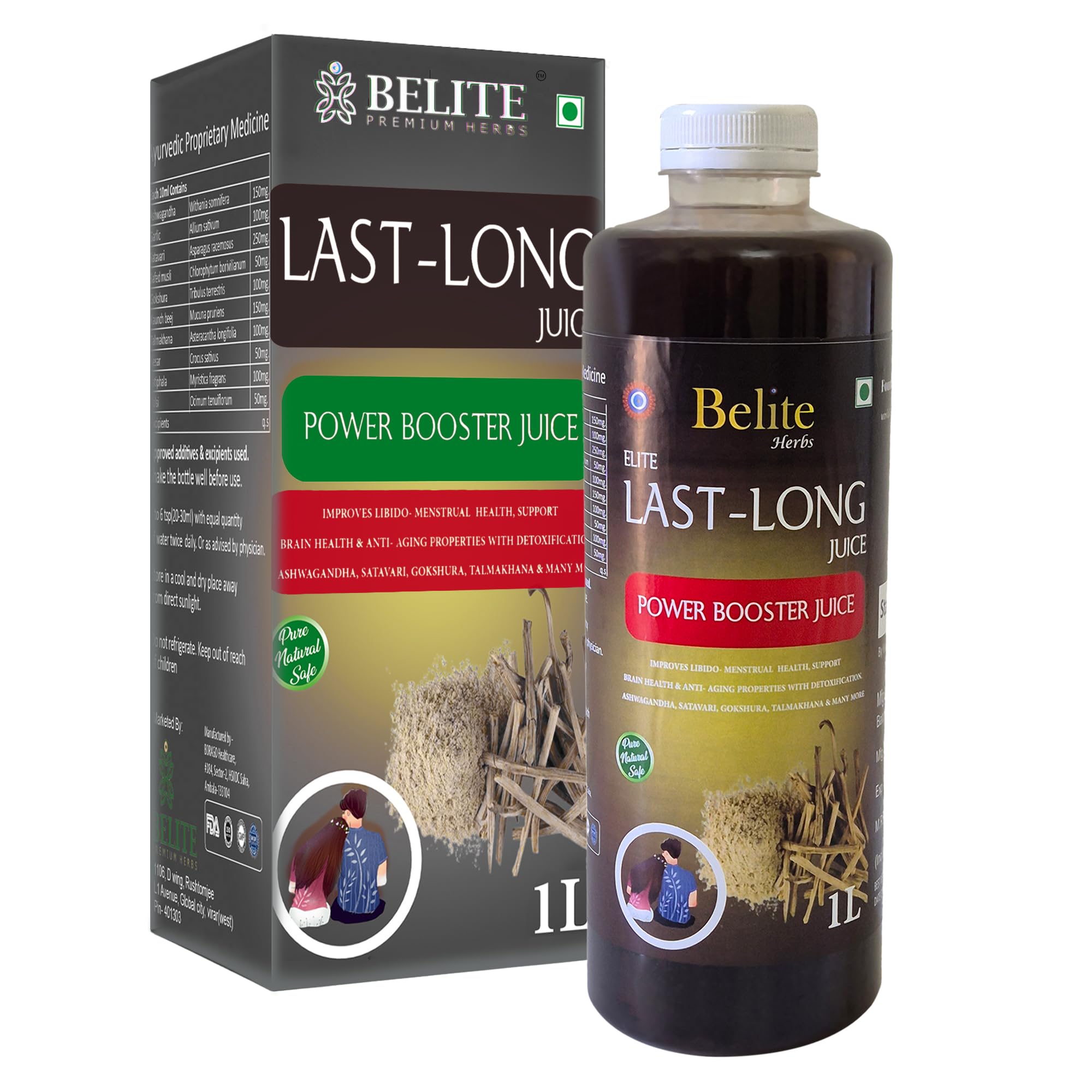 BELITE HERBS Last-Long Juice | Herbal Blend for Stamina, Strength, and Vitality | Supports Energy Levels and Physical Performance | With 10 Quality Herbs - 1 Liter-image-39