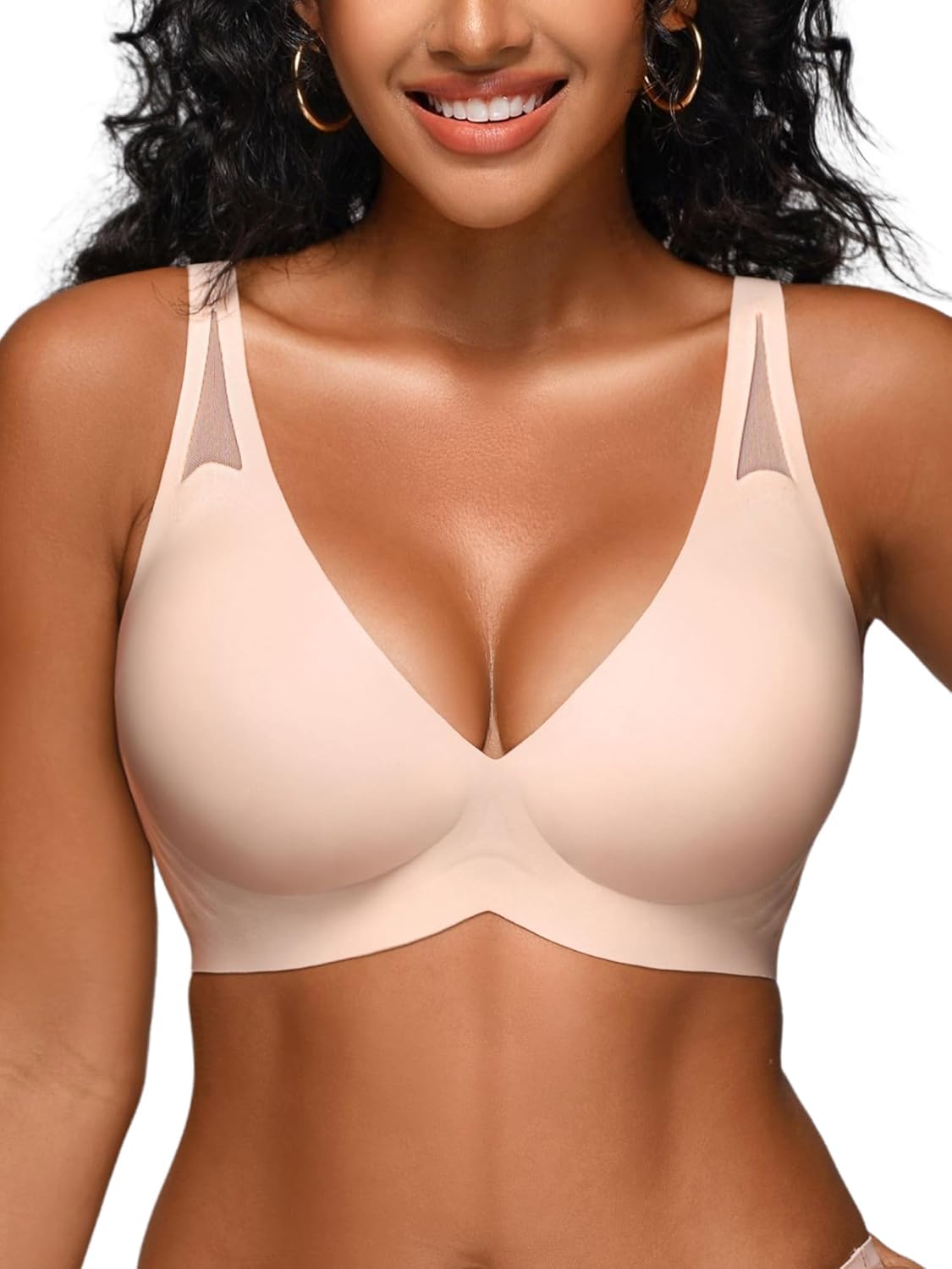 Jelly Bras for Women - Wireless Deep V No Underwire Bralette with Support - Seamless Comfortable Lightly Padded T-Shirt Bra