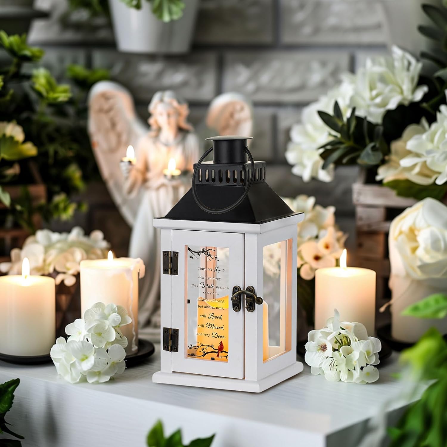 White Memorial Lantern with LED Candle - Sympathy Gifts for Loss of Loved One, Bereavement Funeral Grieving Condolence Gift for Loss of Mother Father Husband Daughter Brother - Image 7