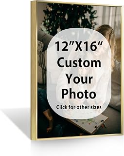 JIMUJIA Custom Canvas Wall Art with Your Photos, Photo Canvas Prints Custom with Text for Bedroom, Living Room, Wedding(12×16in,Gold Metal Frame)