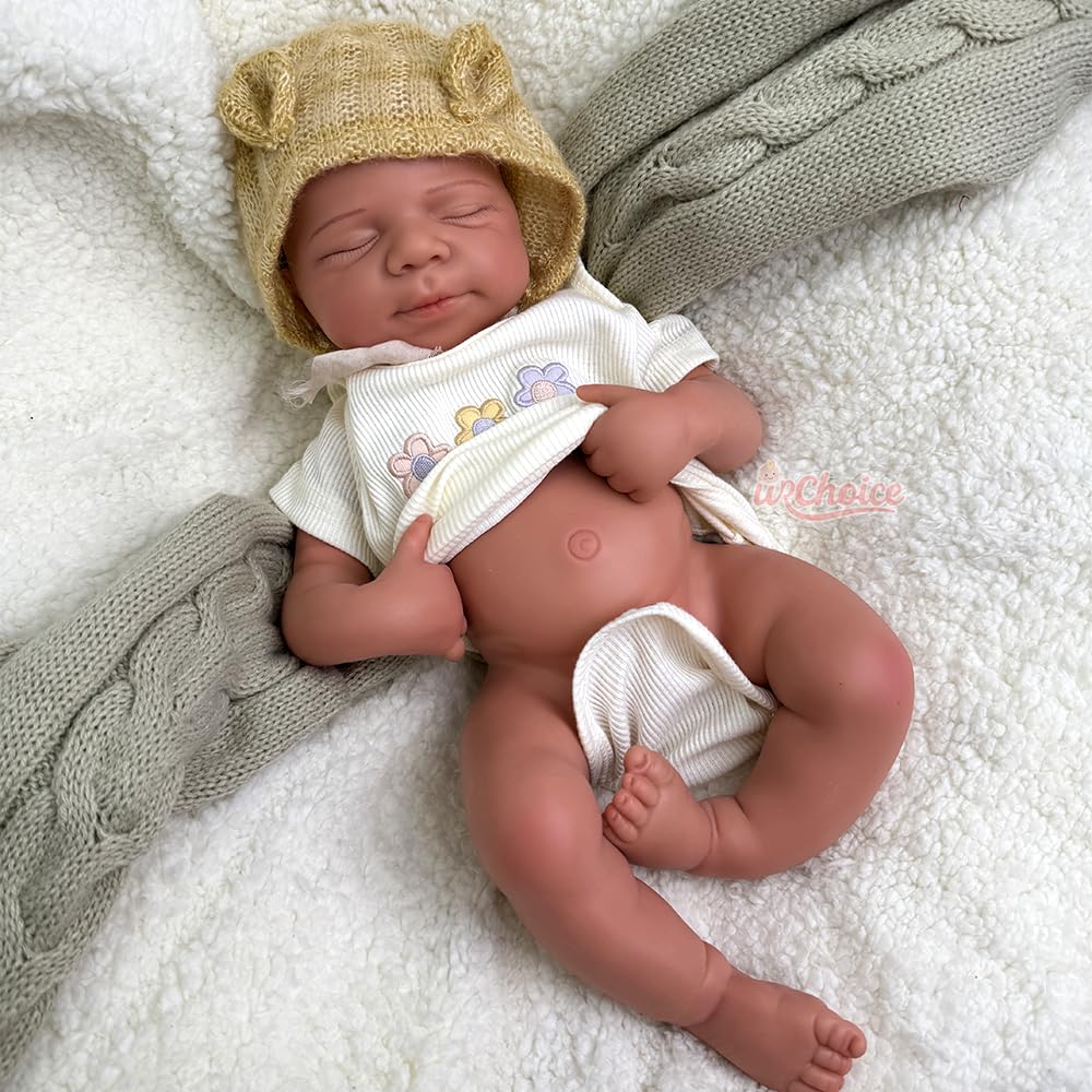19'' Pascale Full Body Silicone Reborn Baby Dolls Realistic Tan Newborn Baby Doll That Look Real Sleeping Advanced Painted Gift (Girl)