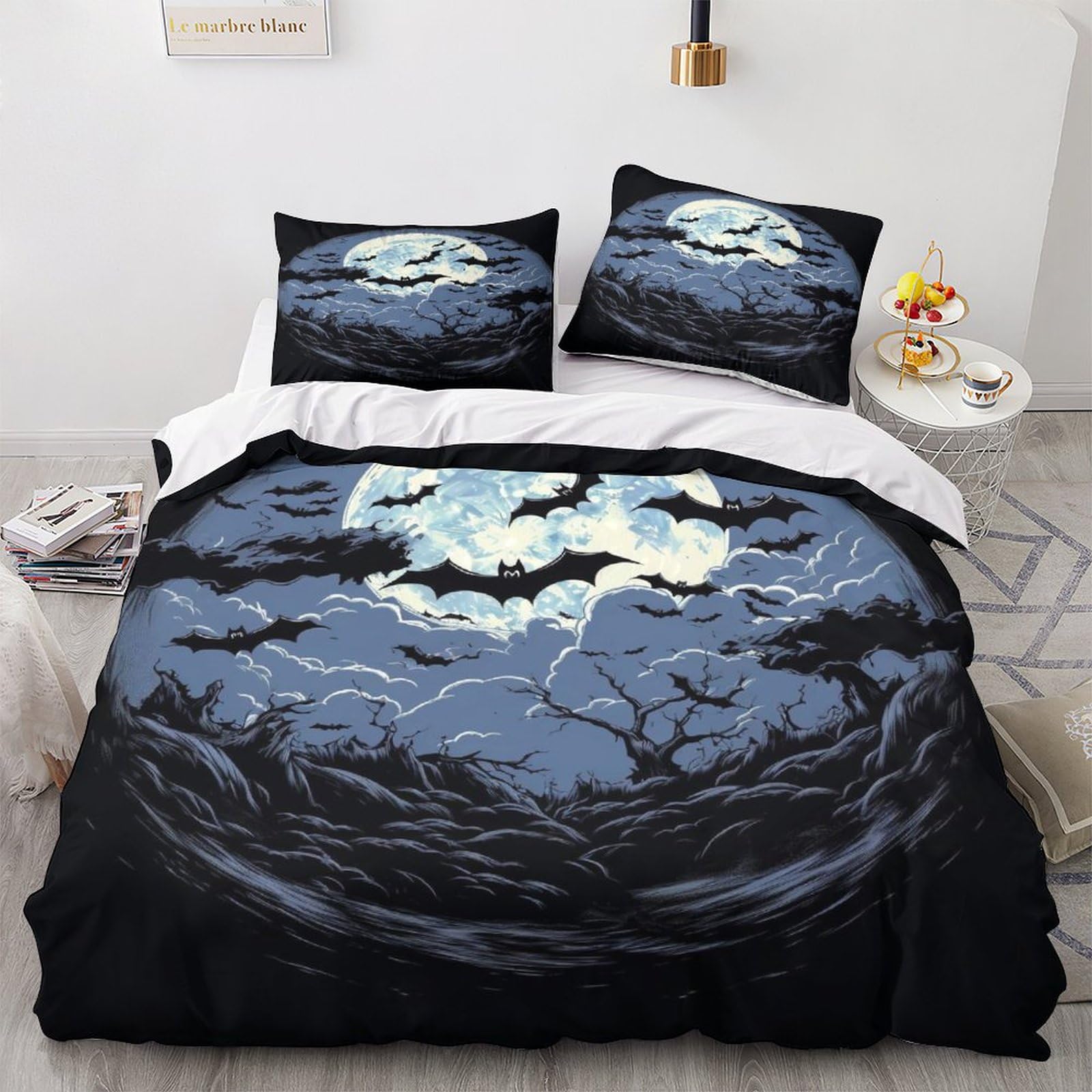 OPSREY Bettwäsche-Set Schwarz Mit Fledermaus-Design - Mikrofaser Bettbezug In Verschiedenen Größen