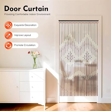 LOYALHEARTDY Natural Wood and Bamboo Beaded Curtain 27 Strands Wooden Doorway Beads Curtain 35.4 W x 68.9 H Handmade Door BeadCurtain for Porch Doorways Dining Room Living Room Bedroom