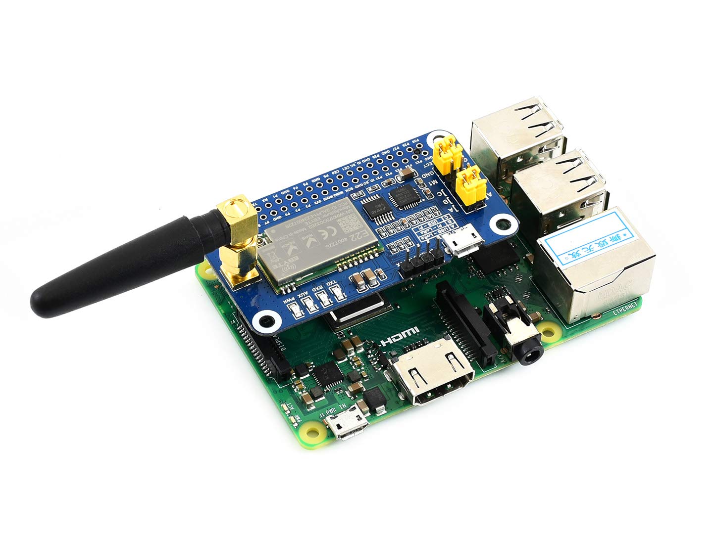 Waveshare SX1268 LoRa HAT for Raspberry Pi Spread Spectrum Modulation 433MHz Frequency Band Allows Data Transmission up to 5km Through Serial Port Supports Wireless Parameter Configuration