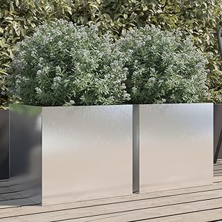 Stainless Steel Rectangular Planter Set of 2, 15.7 x 16.5 x 15.4 in Lightweight Yet Robust Outdoor Planter Box for Balcony, Patio & Garden