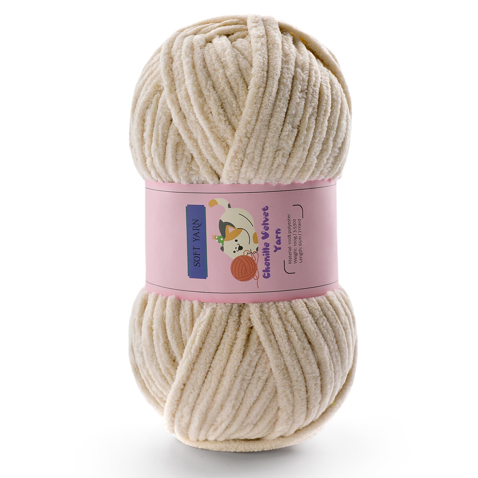Chunky Chenille Yarn for Crocheting, #6 Beige Baby Blanket Yarn for Crochet