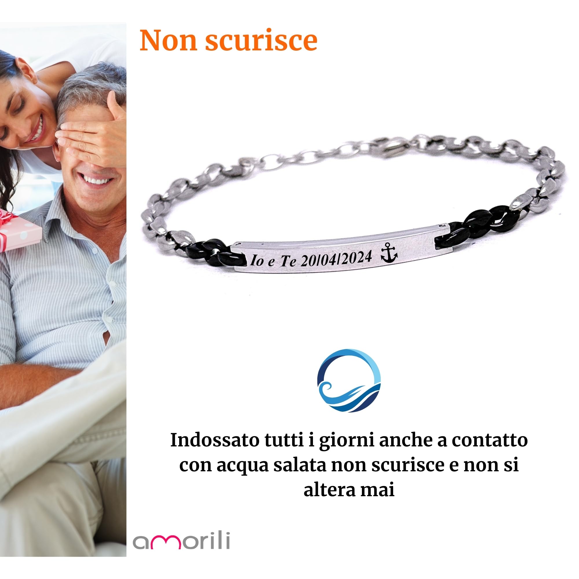 Bracciale Uomo Personalizzato in Acciaio Inox Maglia Marina con Incisione | Braccialetto Maschile Elegante Regolabile | Gioiello Personalizzabile Idea Regalo per Lui bcc3112