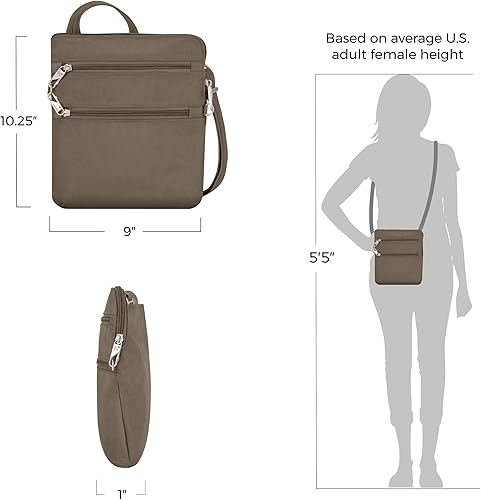 Miniatura 5 de Travelon - Bolso bandolera antirrobo clásico, doble cremallera, delgado