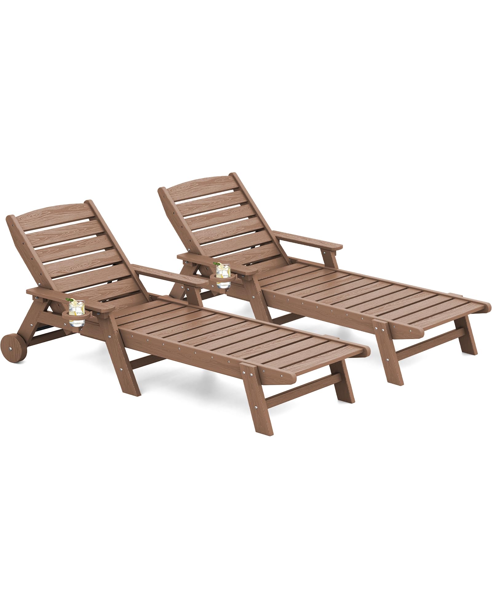 SERWALL Outdoor Chaise Lounge Chair Set of 2, Patio Lounge Chair for Outside, Longer Version Pool Chaise Lounger with Adjustable Backrest for Poolside, Backyard, Lawn, Deck, Brown