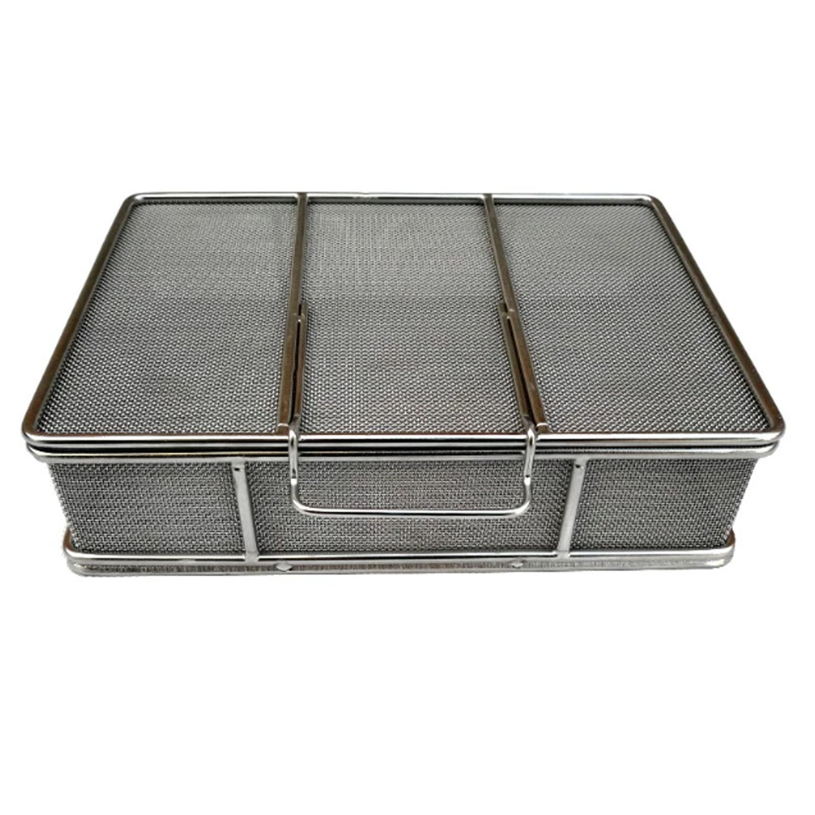 Bandeja de instrumentos para esterilización con tapa, caja reutilizable de acero inoxidable para limpieza de instrumentos quirúrgicos y dentales, 8 x 8 x 5 cm