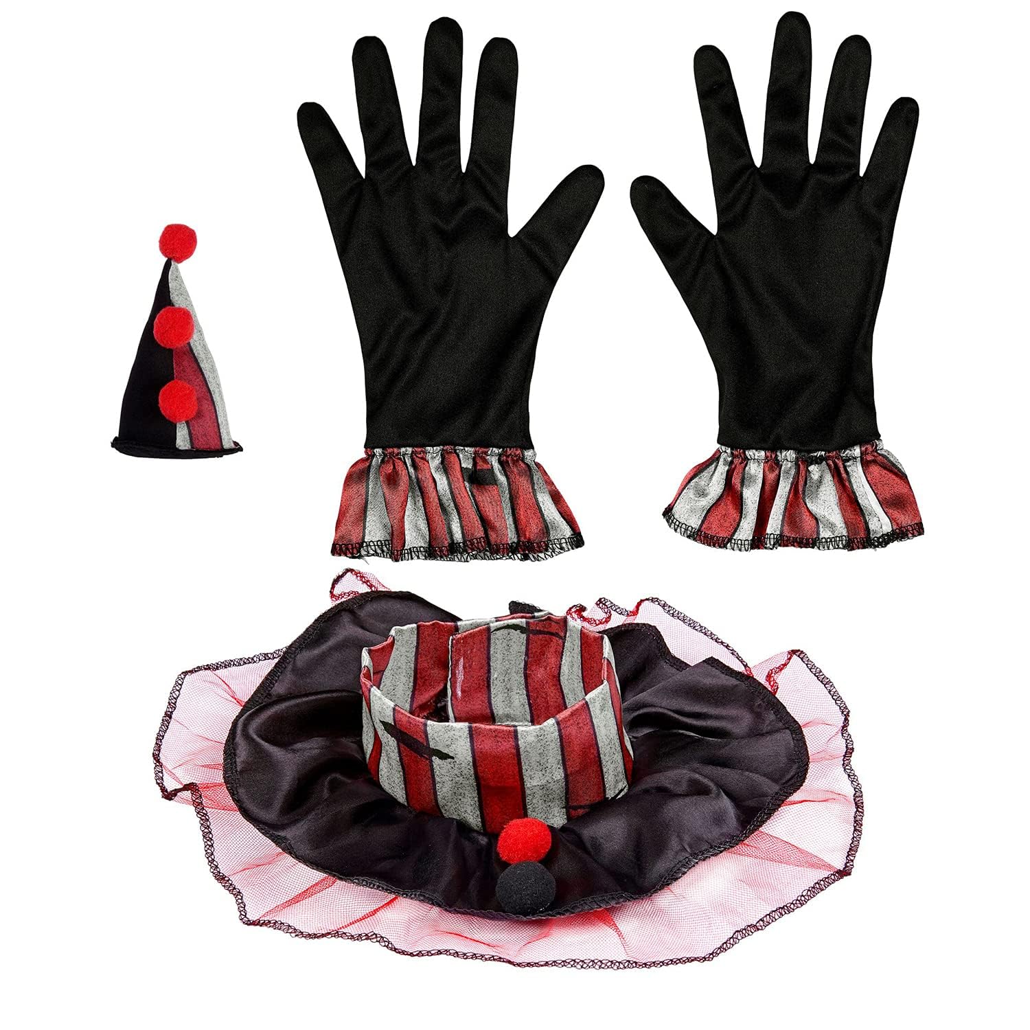Widmann 29341 – Fancy Dress Set Clown, Mini Hat, Collar, Gloves for Adults, Carnival, Theme Party