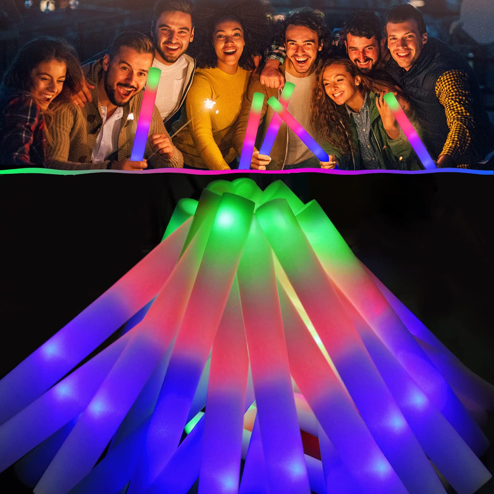 LifBetter 70 Pcs Foam Glow Sticks Bulk,Led Glow Sticks with 3 Modes Colorful Flashing,Long Life Battery Glow In The Dark Party Supplies for Weddings,