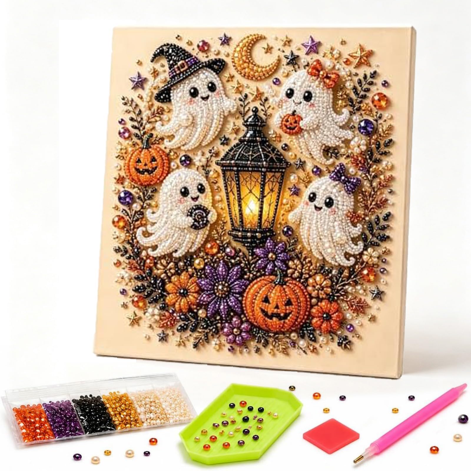 Wonlonda Halloween Ghost Pearl Art DIY 3D Diamond Painting Kit for Adults