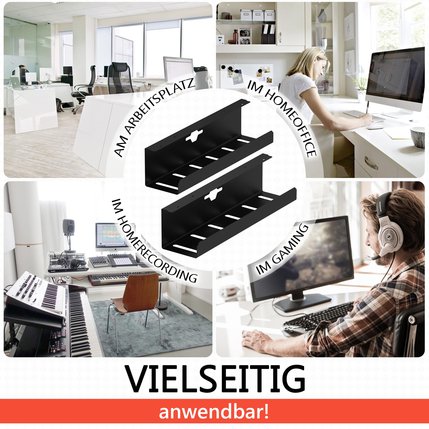 iVengo® XL kanał kablowy biurko z atestem TÜV [2x50cm] do idealnego zarządzania kablami - przestronne kanał kablowy pod biurko [zestaw 2] - solidna i elegancka wanna kablowa – czarny matowy