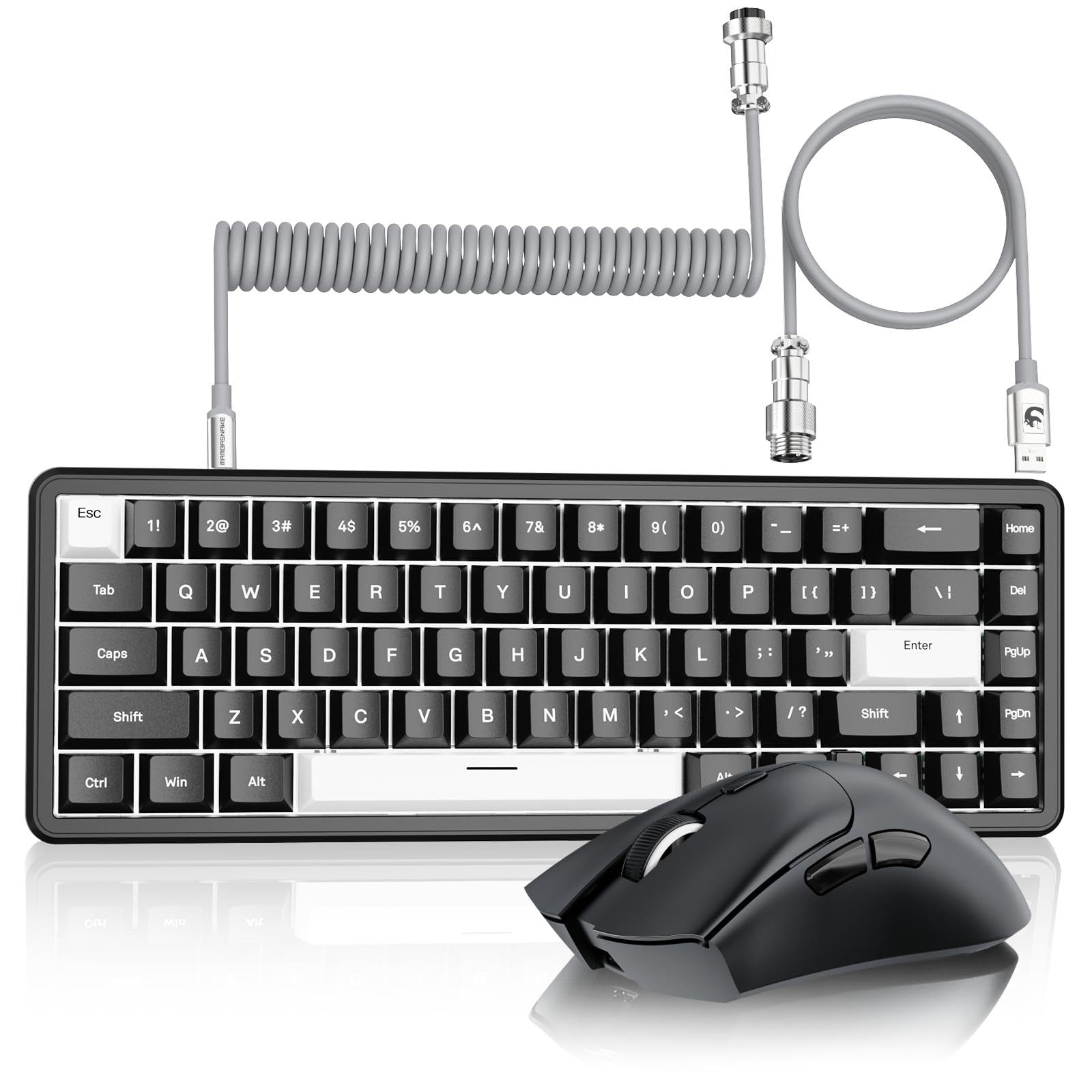 MAMBASNAKE x Attack Shark Combo De Teclado y Ratón para Juegos con Cable, Ratón Inalámbrico Superligero PAW3311 De 59g, Teclado Magnético Mini 65% De Disparo Rápido con Cable En Espiral De 8Khz-Negro