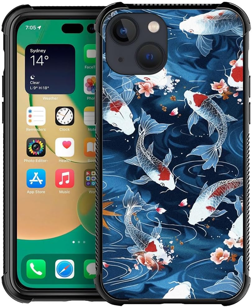 Compatible with iPhone 14 Plus,H Koi Jumping Pattern Design,H Scratch and Shock Resistant Rugged TPU Protective Case for iPhone 14 Plus 6.7 Inch
