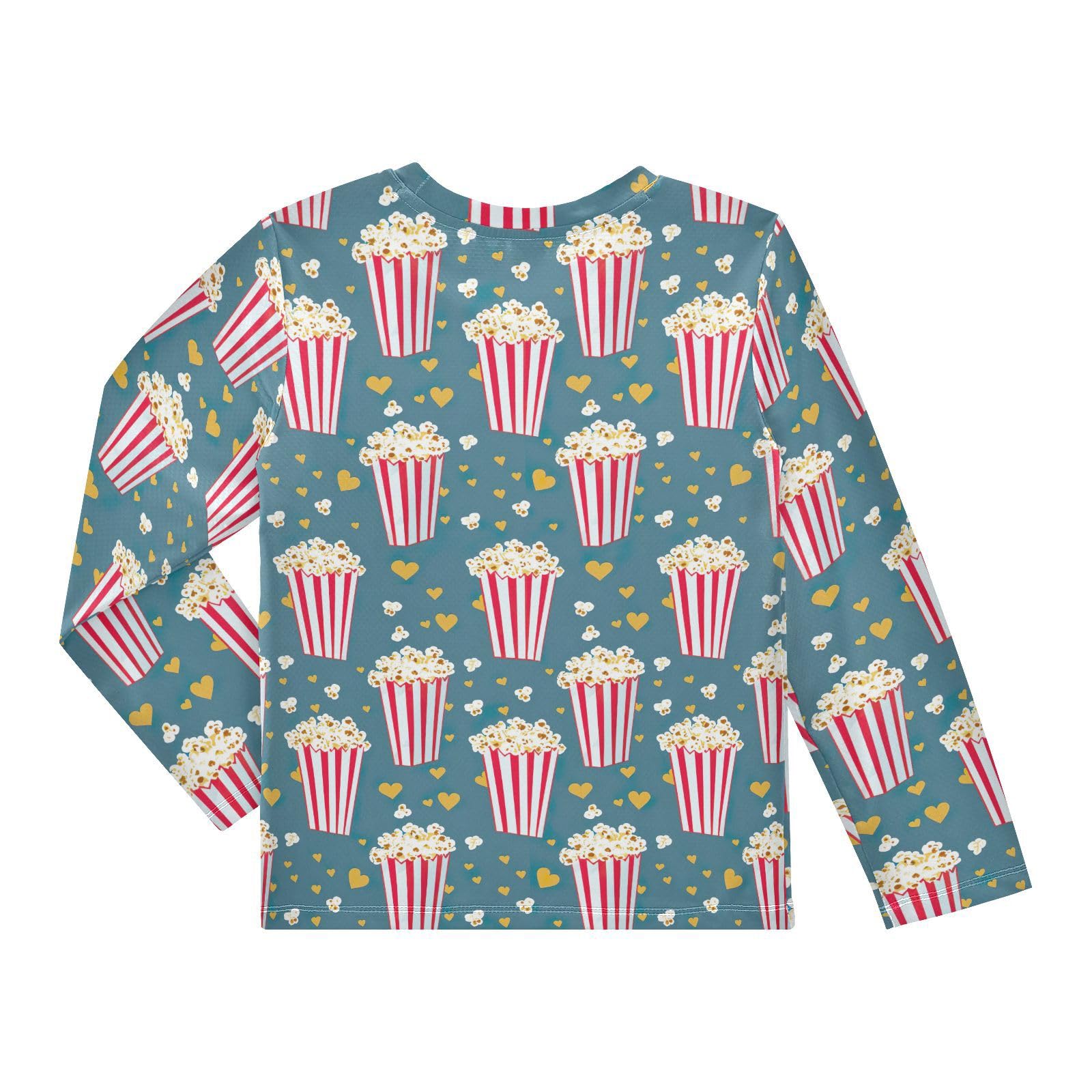 Popcorn Heart Pattern Boys Rash Guard Swim Shirts Long Sleeve UPF 50+ Quick Dry Sun Protection Shirt Swimsuit Surf Tops for Toddler Kid Girl Fishing Swimming Outdoor 5-6T Multicolor