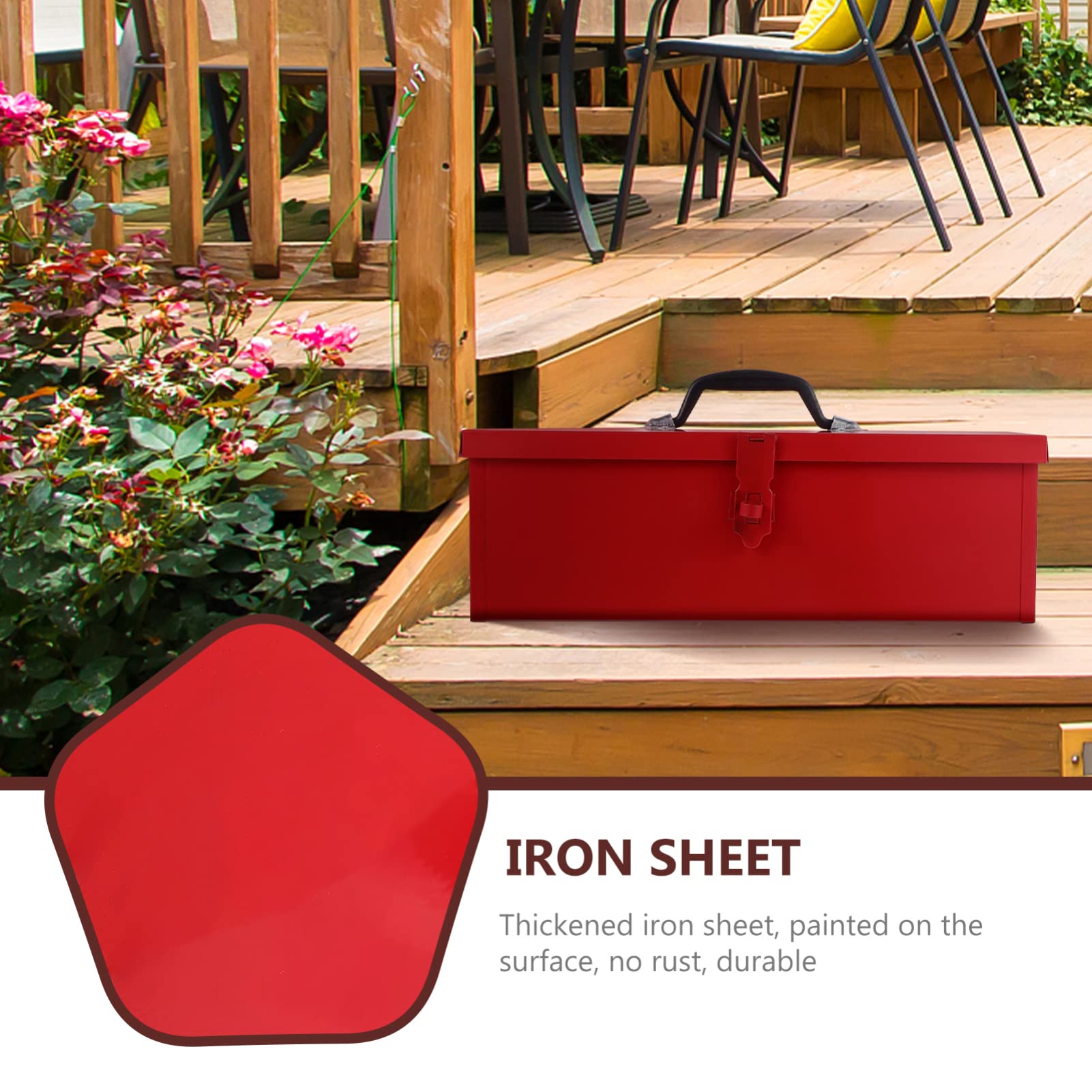 Yardwe Boîte À Outils en Métal Rouge 15.4 Pouces Boîte De Rangement Portable avec Verrou Sécurisé pour Bricolage Et Usage Domestique