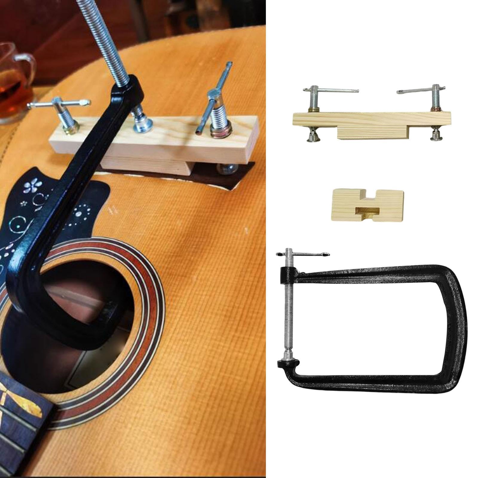 Fenteer Klassische Guitar Bridge Clamp Bridge Reparaturwerkzeug, Metall, schnelles Verschlussszubehör, Guitar Bridge Installation Clamp, mit Zubehör