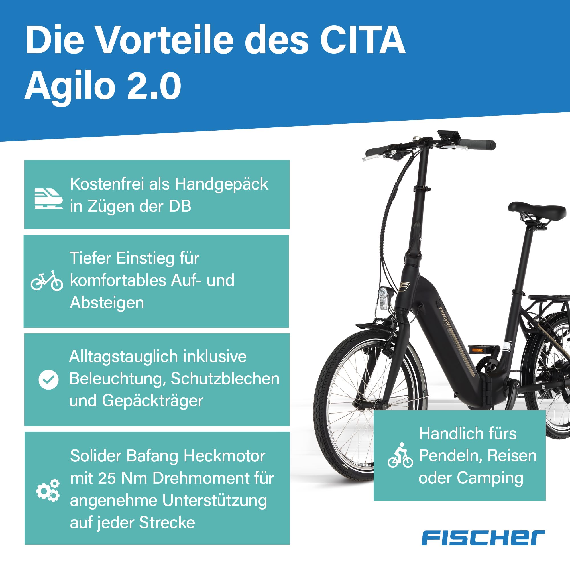 Fischer Uniseks Agilo 2.0 62376 Rower Elektryczny, Czarny Mat, 36cm - 374Wh