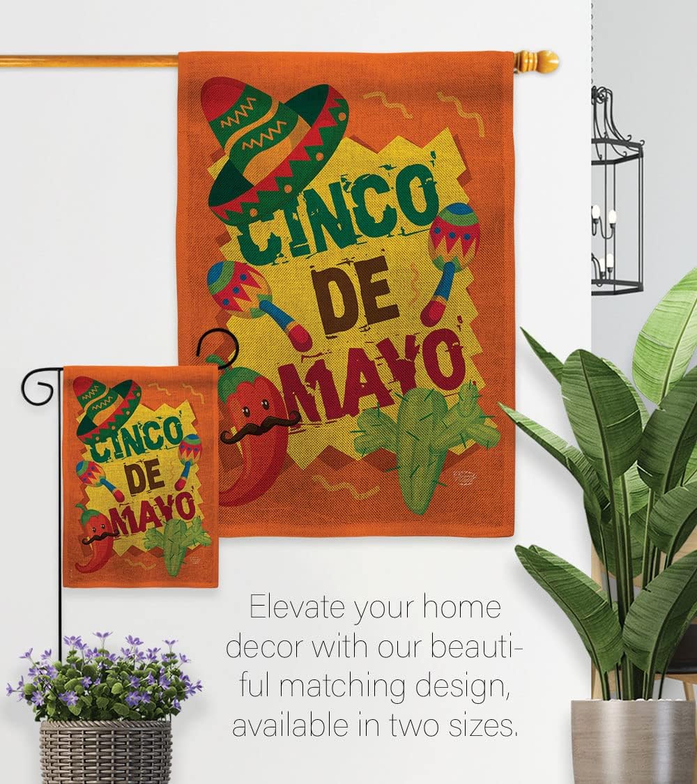 Cinco de Mayo Garden Flag Set with Stand Summer Party Cactus Pinata Sombrero Mexican Fiesta Outdoor House Decoration Banner Small Yard Gift Double-Sided, Thick Burlap, Made in USA