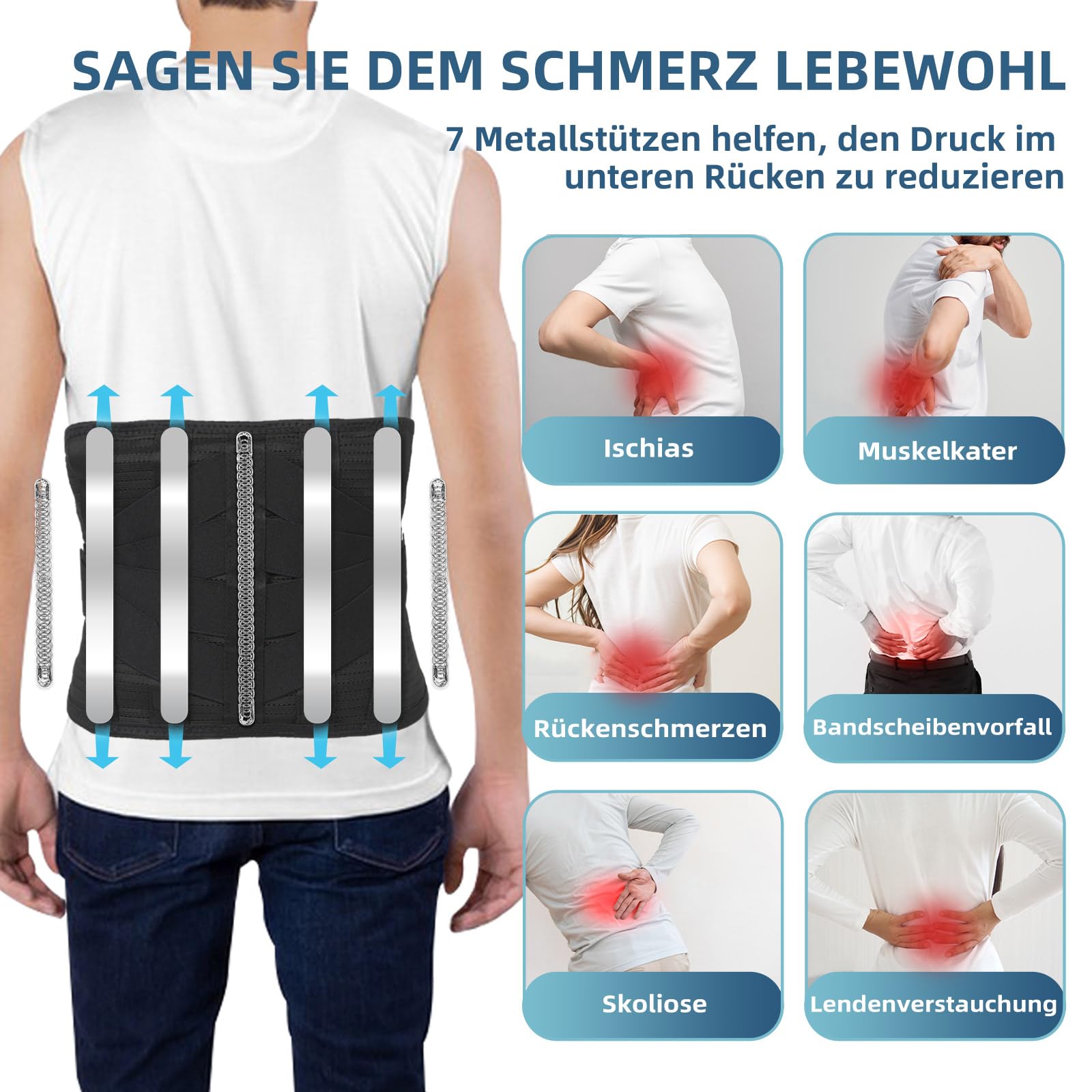 HONGJING Rotlichttherapie Rückenmassagegürtel zur Linderung von Schmerzen im unteren Rückenbereich, Rückenstützgürtel mit Wärme und Massage bei Bandscheibenvorfall, Skoliose, Ischias (XL)