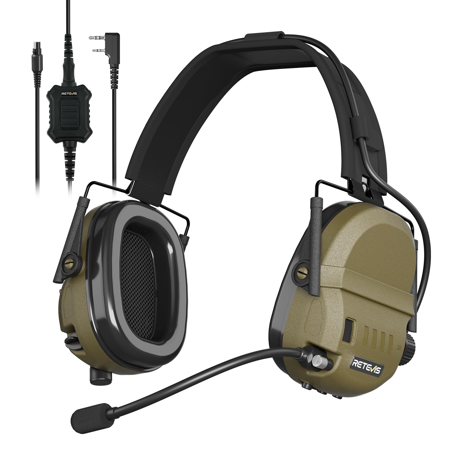 Retevis EH080K Taktisches Headset, Elektronisches Headset mit Geräuschunterdrückung und Tonaufnahme für die Jagd, Kabelloses Komfortables Kompatibel mit RT24, RT27, H777, RA89, RT85, RT86 (1 Stück)