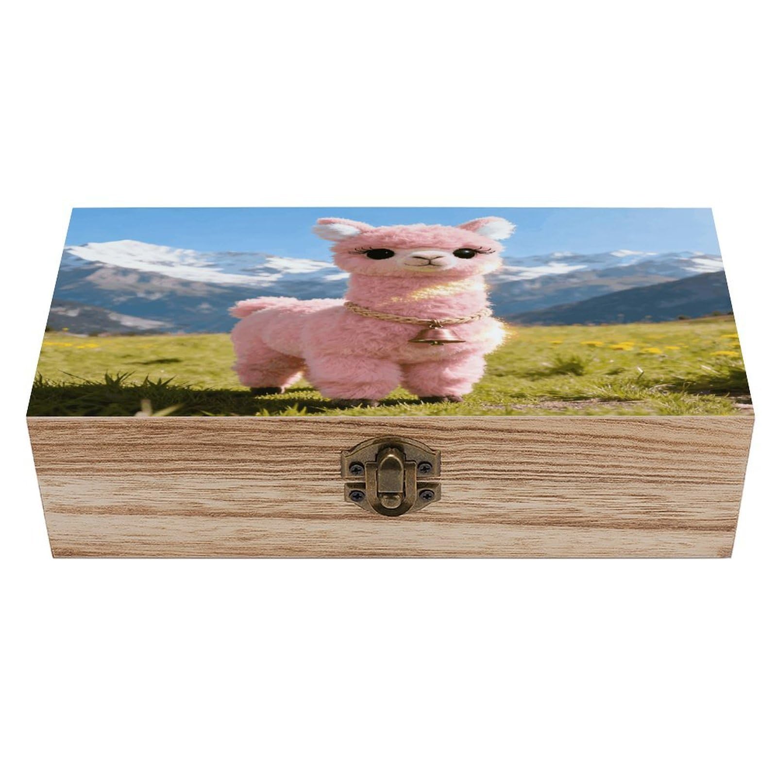 VstaDank Llama Cute Alpaca Pink Wooden Storage Box with Hinged Lid Natural Wooden Box Beautifully Keepsake Boxes Vintage Wood Boxes Jewelry Organizer Trinket Storage Chest Unique Gift