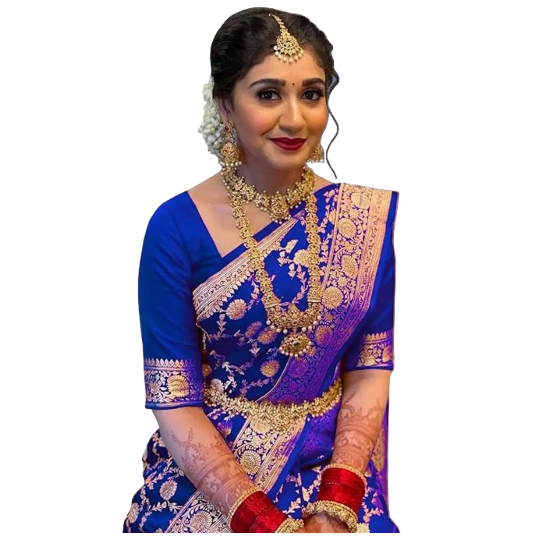 Women's Pure Soft Kanjivaram Silk Saree Banarasi Design Wear Pattu Sarees Latest Party Cotton Sari With Blouse Piece for Wedding sadi new ladies 2023 2024 (Pari164 paithani) (Blue)-image-21