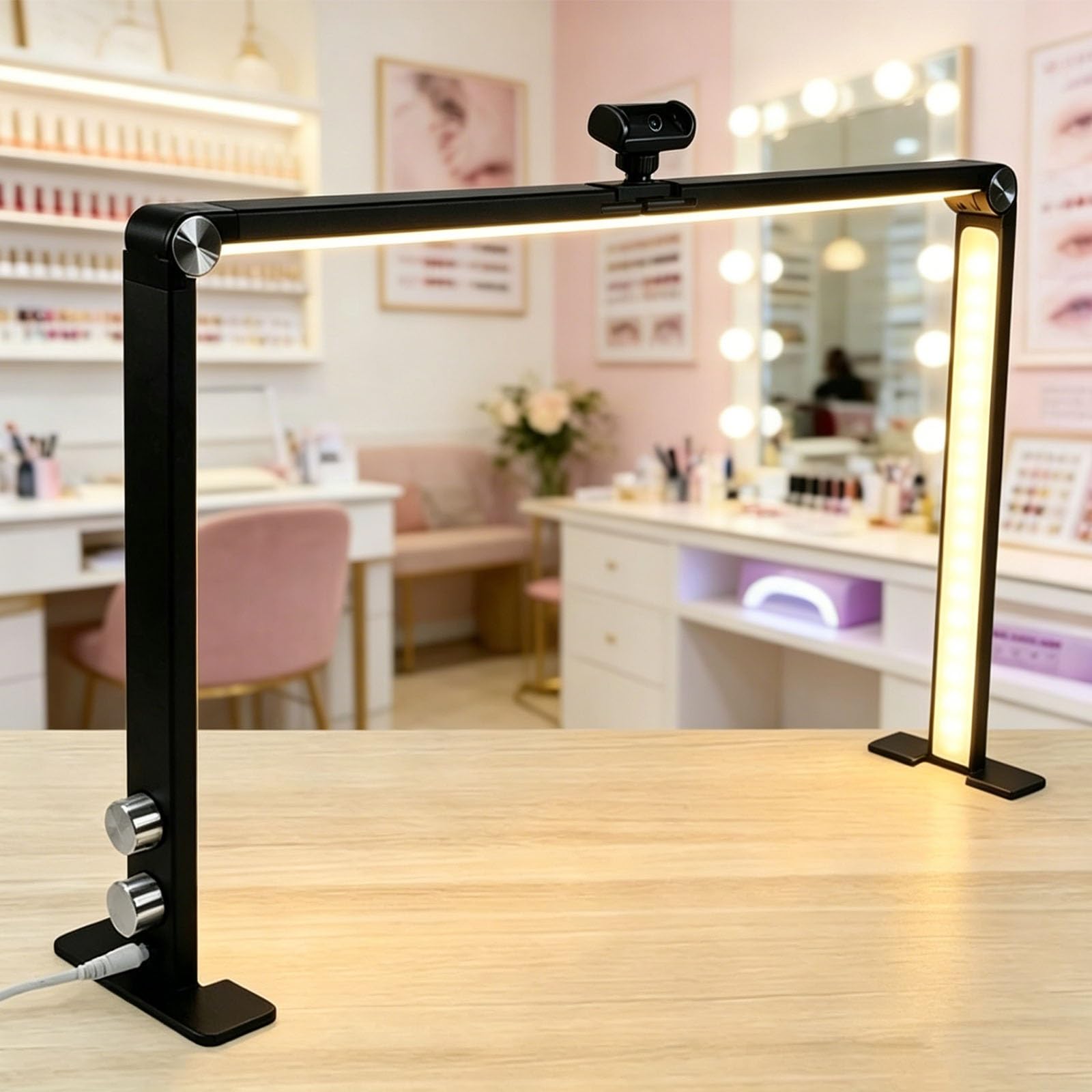 Lampada da tavolo professionale per manicure, grande lampada da 86 cm per unghie, pieghevole, per extension ciglia, con supporto per telefono, ideale per manicure, tatuaggi(Black,1 pcs)