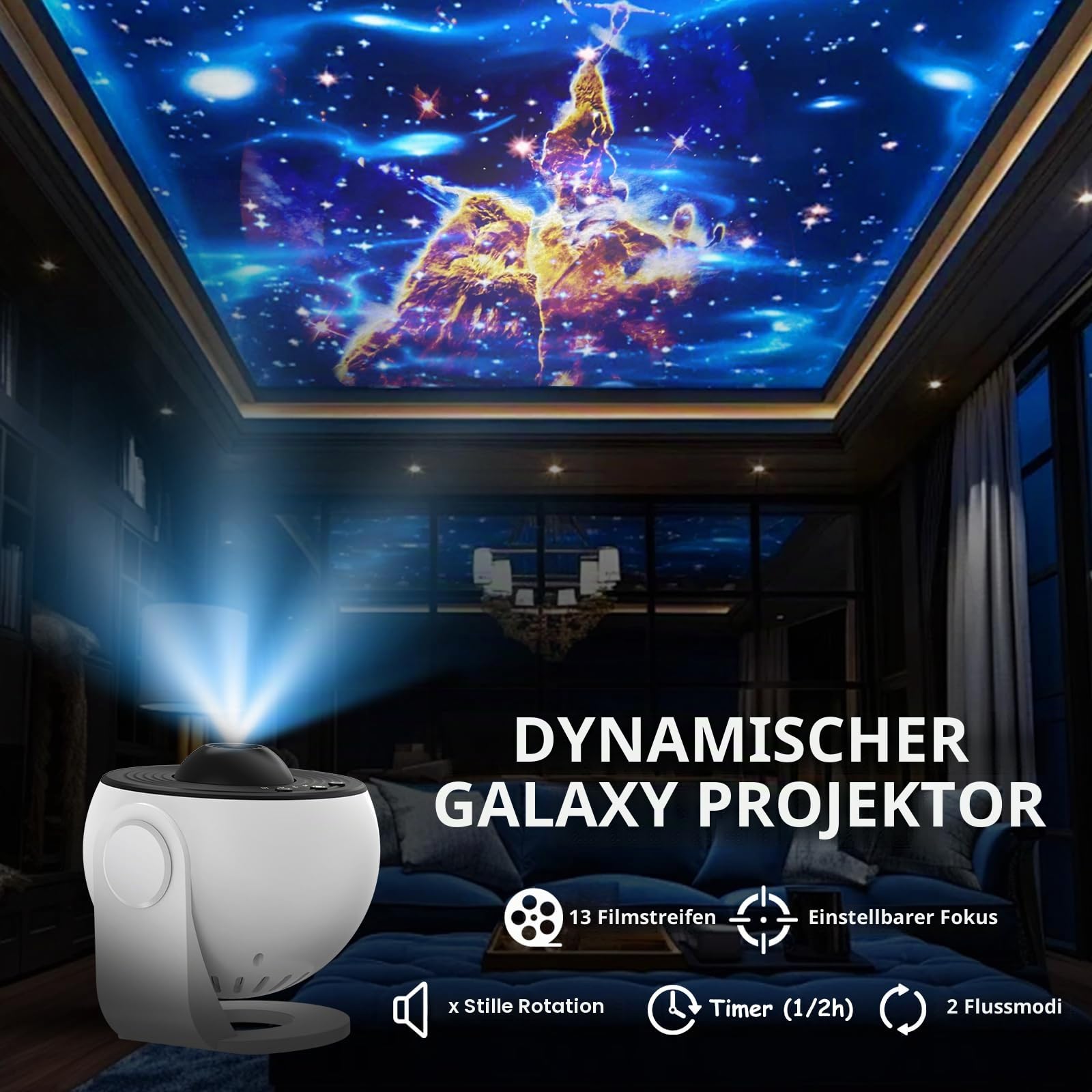ALLOMN Planetarium Sternprojektor, LED Globus Galaxieprojektor mit 13 Filmscheiben Sternenhimmel Nachtlicht Projektorlampe, Mondnachtlicht für Kinder Erwachsene Decke Schlafzimmer Wohnzimmer