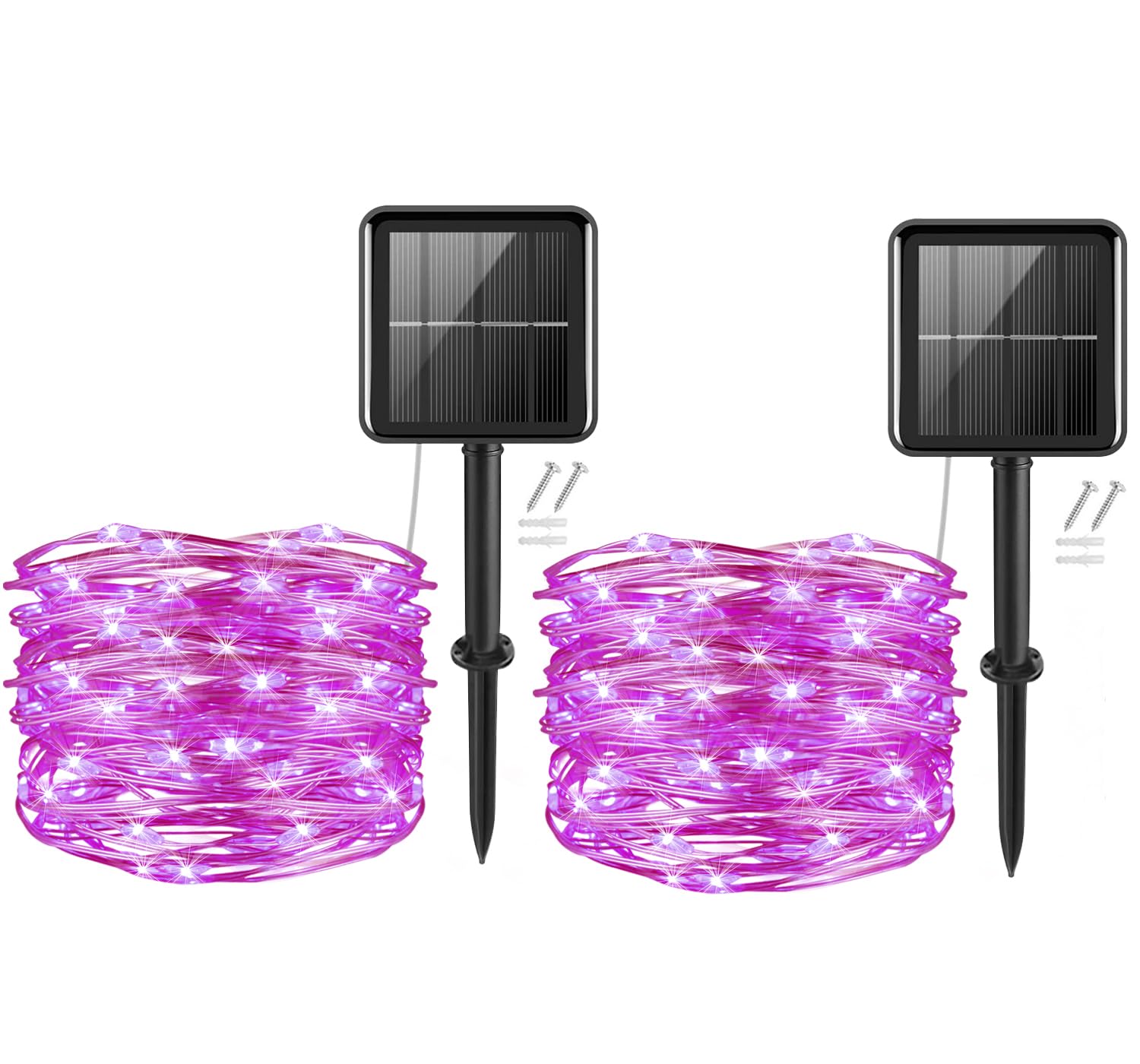 Garden Solar Lights, 2Pack 16Ft/5m 50LED Cshare Solar Powered String Lights, 8Modes Waterproof Solar Fence Lights for TreePatio Yard Wedding Pathway Home Party Camping Indoor Outdoor Decorations(Pink)