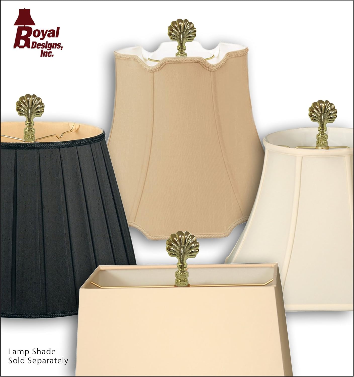 Royal Designs, Inc. F-5018PB-2 Seashell Lamp Finial For Lamp Shade, Polished Brass