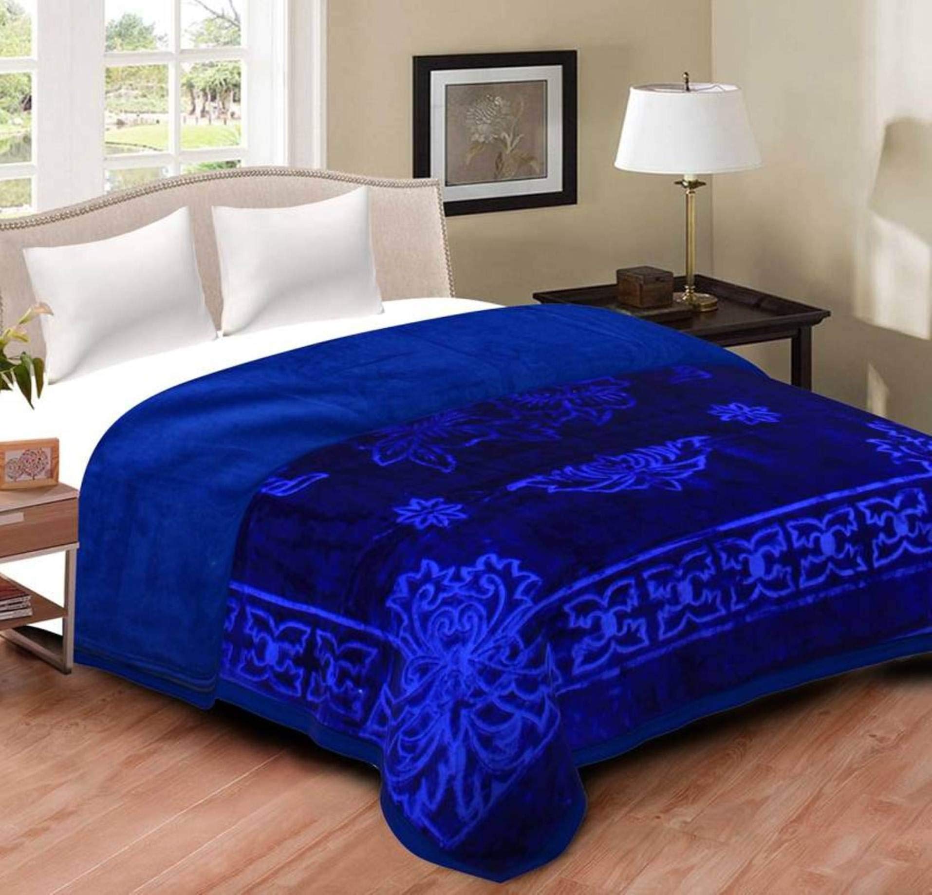 CHANGERS Embossed Blankets,Quilt,duvets,dohar Solid Colour Ultra Soft Floral Double Bed Heavy Mink Winter Blanket (Blue)-image-39