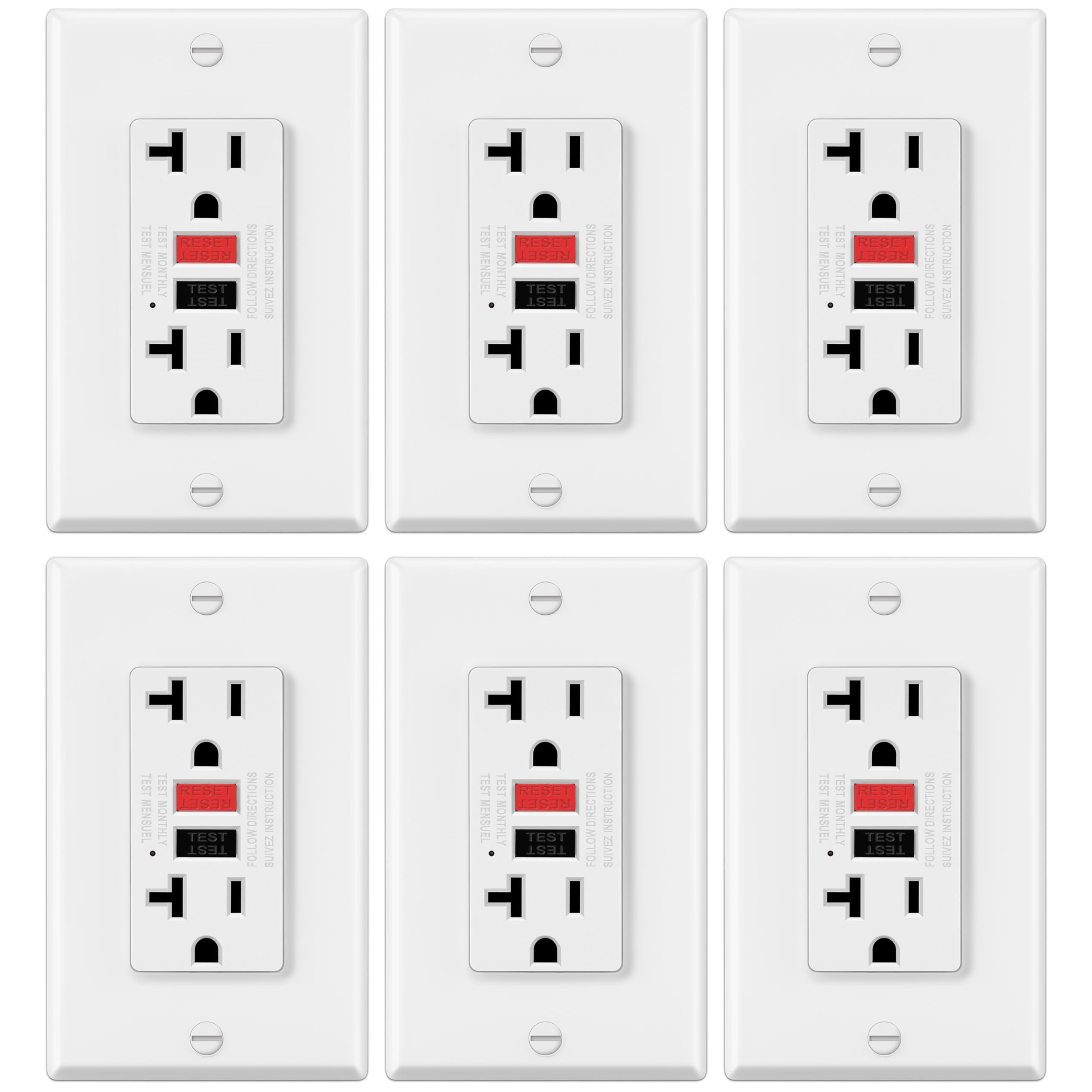 ELECTECK 6 Pack GFCI Outlets 20 Amp, Non-Tamper Resistant, Decor