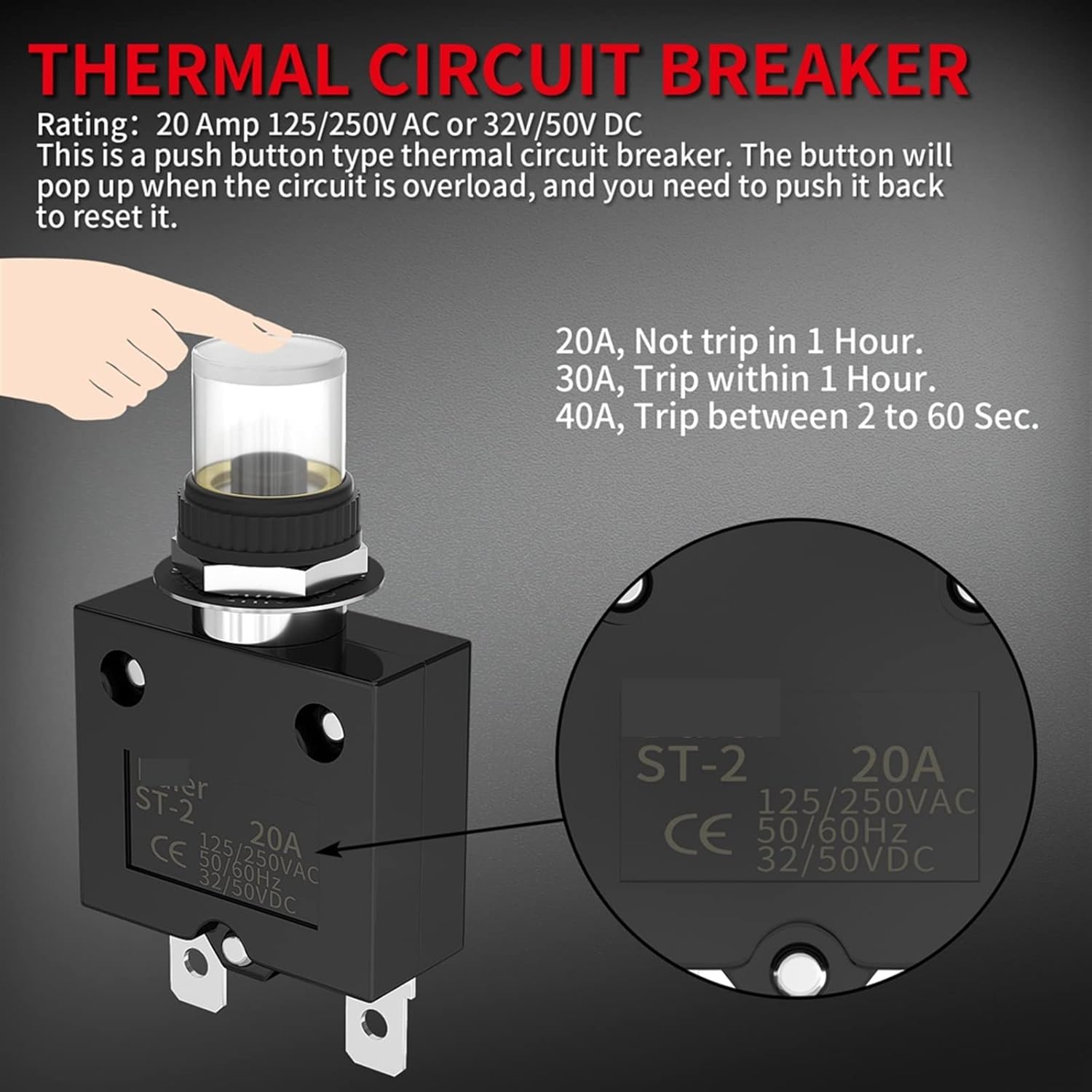 BAWHO 2Pcs Thermal Circuit Breaker 20 Amp Manual Reset Push Button Overload Protector Switch with Cover for Generator RV